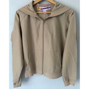 Vintage Frantic Jeans Women Tan Linen Blend Zip Up Hoodie M Casual Light Jacket